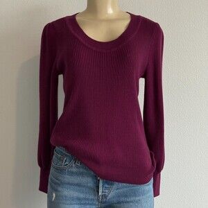 LOFT Maroon Scoop Neck Ribbed Pullover Knit Sweater Moody Romantic Whimsigoth SP